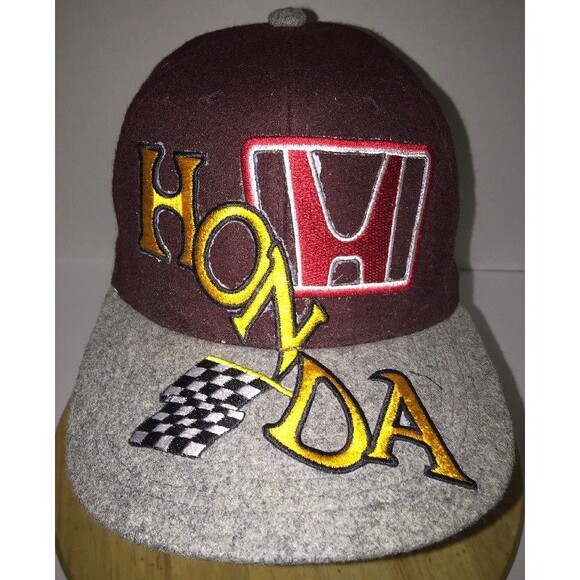 Vintage HONDA Wool Hat Cap Snapback BIG LOGO Automotive Racing Checkerd Flag